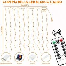 Cortina de Luces 3mx3m 2pcs, 300 Leds Cascada De Luces Con Ganchos, 8 Modos De Luces Con Control Remoto, Ip65 Impermeable, Para Interior y Exterior, Navidad, Cumpleaos, Boda. - 2 unidades - 3 m x 3 m - Ver 6