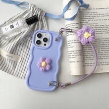 Funda con flor de peluche tridimensional con forma de concha compatible con iPhone 16/15/14 Plus 16/15/14/13/12/11 Pro Max, compatible con Samsung Galaxy S25, S24, S23, S22 Ultra, S25, S24, S23 Plus, S21, S24, S23 FE, A54, A55, A53, A52, A55, A34, A35, A36, A25, A14, A15, A16, incluye una correa colgante