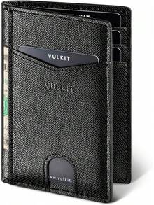 ¡RecomendadoVULKIT Tarjetero de cuero con bloqueo RFID delgado y plegable para hombres con 10 ranuras¡Top de Temporada - Cruz Negra - Ver 2