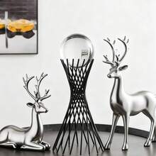 Decoración creativa de ciervo de origami minimalista dorado para Navidad, decoración de interiores, decoración de mesa de sala de estar, regalo, set de dos piezas de renos navideños, estatuas de renos dorados sentados y de pie, esculturas de renos, decoración de mesa - Multicolor - Ver 6