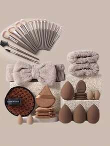 28/37/40pcs Makeup Tool Set - Makeup Tool Combo Set, Includes Face Wash Sponges, Makeup Brushes, Eyeshadow Brushes, Powder Brushes, Full Set - Multicolor - View 13