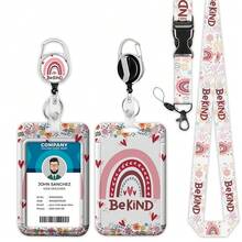 Be Kind Rainbow Lanyards For ID Badges, Flower Floral Love Heart ID Badge Holder With Lanyard Retractable Badge Holder/Reel Lanyard, Teacher Student Office Gifts,BeKindRainbow - 善良彩虹 - 查看 1