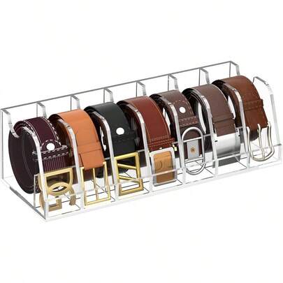 Organizador de cinturones - Soporte acrílico para almacenamiento de cinturones con 7 compartimentos y base de exhibición para una organización eficiente en armarios, baños y áreas de vestir