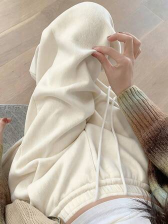 Women's Casual Drawstring Tie Waist Straight Leg Pants, Apricot Color, Versatile For Autumn