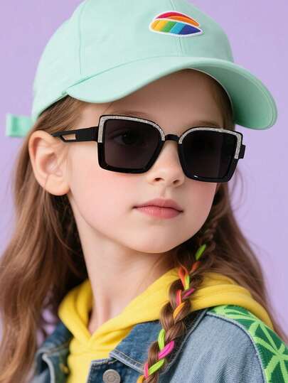1 Pair Cute Shiny Square Fashionable Glasses Suitable For 4-8 Years Old Boys And Girls, Suitable For Holiday Outings, Outfit Matching And Holiday Gifts