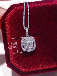 1pc Light Luxury Style Square Cubic Zirconia Pendant Necklace, Fashionable And Simple Jewelry For Women's Daily Wear - Silver - View 6