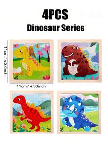 1/4/6/8/12/40片装儿童9片装木制拼图,卡通动物认知拼图套装,儿童益智玩具,恐龙、海洋动物、交通工具、昆虫系列拼图,蒙特梭利玩具,拼图游戏,儿童礼物 - 彩色 - 查看 21