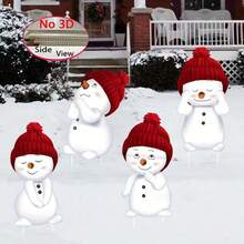 4 件塑料圣诞花园装饰桩，户外圣诞节节日户外装饰 - 带桩的雪人庭院标志、花园、草坪、入口展示、节日新年桩装装饰品 - 彩色 - 查看 6