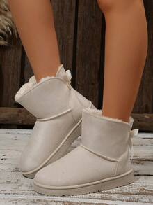 2025 New Thick Sole Furry Snow Boots For Women, Thermal Lined Slip-On Closed Toe Slippers - Beige - View 3