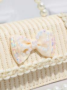 Kids Minimalist Bow Knot Woven Handbag, Straw Crossbody Bag, Storage Pouch, Shoulder Bag - Multicolor - View 3