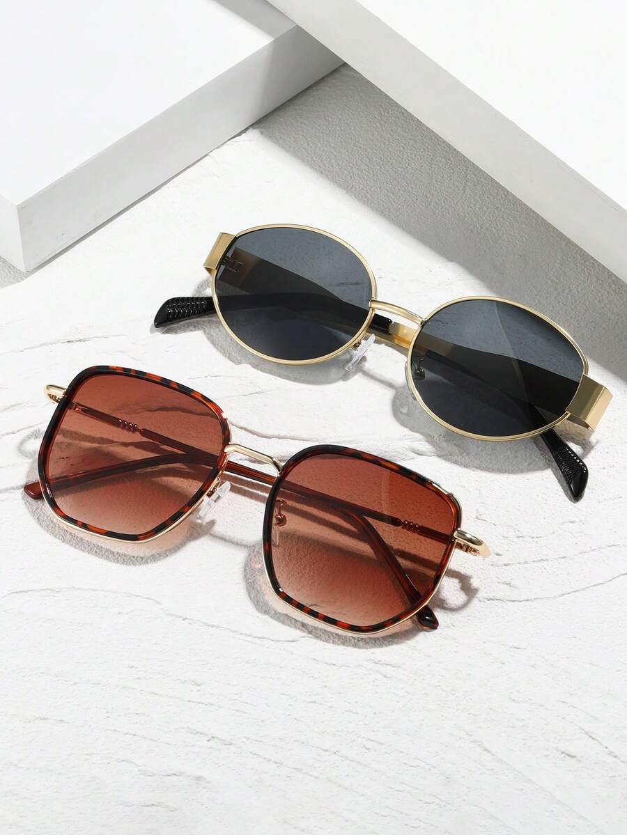 2 Stück Kunststoff- und Metallrahmen Quadratische Metallumrandung Brillengestell Anti-UV Elegant Fortschrittlich Exquisit modische Brillen Basics Frühlingsfest Mode Brillen für Frauen Sommer Strand Elegant Ausgehoutfit