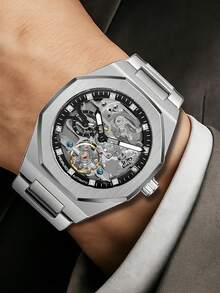 Casual Versatile Men's Mechanical Watch Gold Steel Band Automatic Campus Style - 均碼 - 查看 5