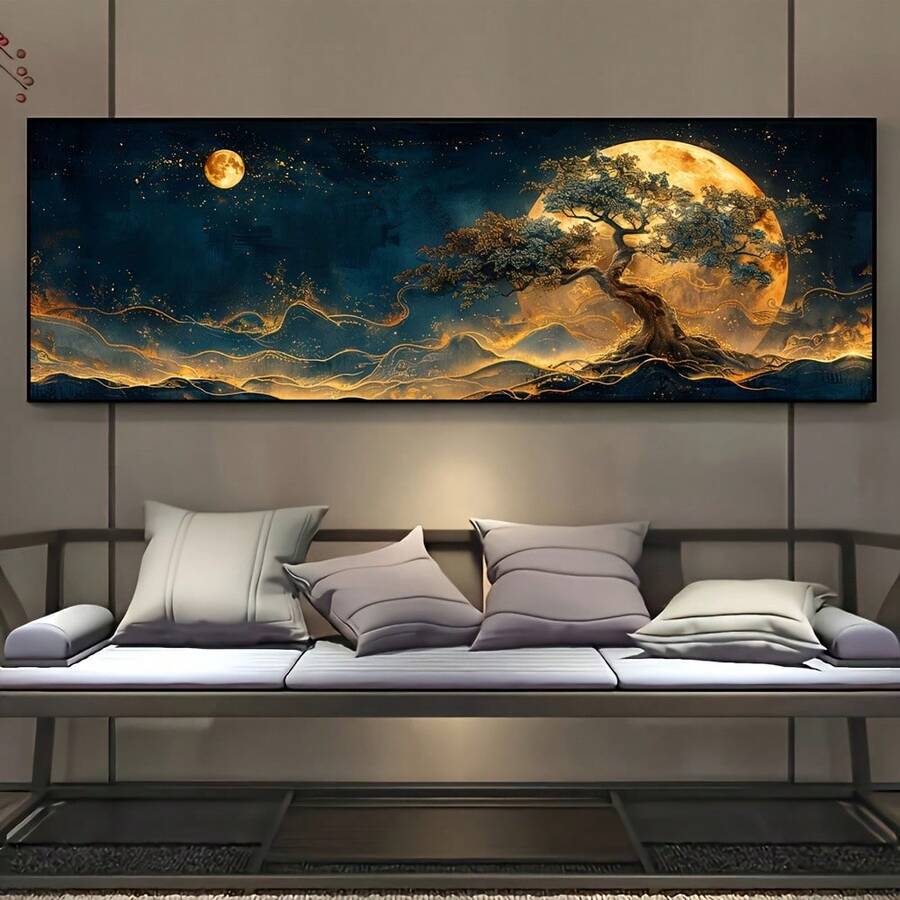 Impresión en lienzo de árbol de la vida gigante de 1 pieza, superficie plana 2D - Arte abstracto de pared, diseño geométrico moderno adecuado para decoración de sala de estar, dormitorio, cocina y baño - Arte en lienzo sin marco para interiores/exteriores, superficie plana 2D - transparente - Ver 1