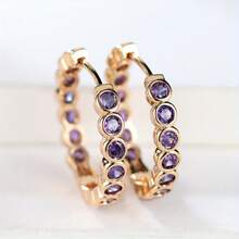 Elegant Gold Hoop Earrings With Shiny Brown Zirconia - Copper, Women's Sparkling Party Style|Suitable Daily Wear And Gatherings, Valentine's Day And New Year, Novel Earrings - 紫色 - 查看 7