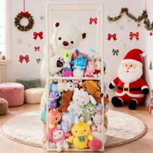 Multi Purpose Toy Zoo Storage Cabinet With Elastic Band Holder For Stuffed Animals Plush Toy Organizer Nursery Bedroom Playroom Furniture Easy Assembly White Durable ABS - trắng - Xem 2