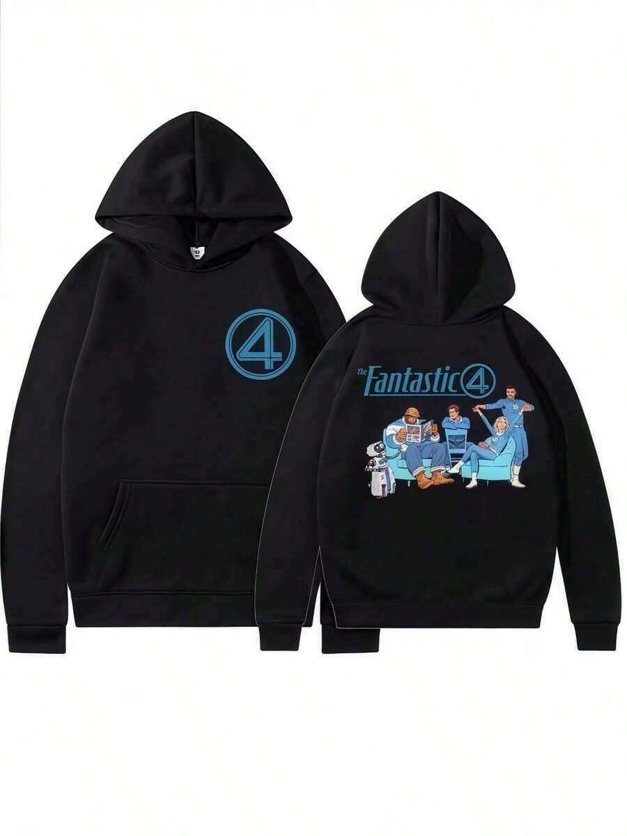 2025 Fantastic 4 First Steps Hoodie Pedro Pascal As Reed Richards Sweatshirt MCU Merch Cosplay Halloween Hoodies Z2DD - 黑色 - 查看 1