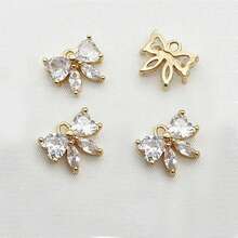 2/4/6pcs Copper-Plated Zirconia Bowknot Pendant, Vintage Hair Clip Earring Necklace Brooch DIY Jewelry Accessories Valentines - Multicolor - View 17