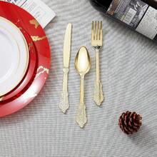 N9R 300pcs Gold Plastic Silverware Dinnerware Flatware - Heavyweight Plastic Cutlery Set With 100 Forks 100 Spoons 100 Knives For Elegant Party Thanksgiving Christmas Events Durable And Stylish Reusable Tableware - Gold - View 6