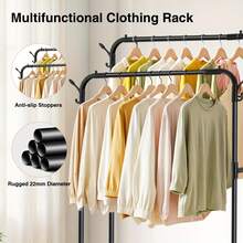 Senmeo 1PC Metal Double-Rod Garment Rack, Floor-Standing Closet Organizer With Plastic Connectors, Sturdy Easy-Assemble Clothes Hanger, Mall/Home Storage - Black - View 6
