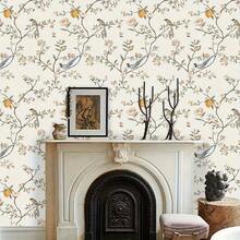 花鸟香氛植物图案自粘墙纸,乙烯基材质,易于粘贴和移除,适用于客厅、卧室、厨房、浴室、家居装饰、墙贴、壁画、衣柜、桌子、家具翻新,尺寸:45厘米 x 500/300/100厘米 - 彩色 - 查看 11