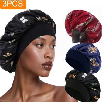 1pc/Women's Solid Color Silk Satin Hat, Adjustable Tie Buckle - Comfortable And Casual Design, Silk Nightcap Women's Double-Layer Satin Lining Nightcap Soft Elastic Band Silk Nightcap Curly Hair Cap Suitable For Home, Daily Wear And More