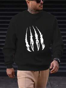 Men BlackWhite Bear Paw Print Sweatshirt Soft Breathable Long Sleeve Pullover With White Claw Marks Casual Round Neck Sweater For Casual Attire Parties Sleepwear Machine Washable Bear-Themed Outfit - Black - View 1