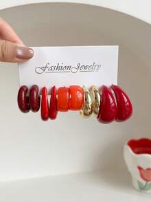 1 套 5 对米色经典时尚 C 形耳钉，欧美风格