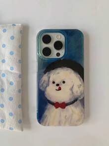 1个可爱复古油画图案吐舌小狗手机壳，兼容苹果 16 Pro Max 13 14 15 16 17 Pro/Pro Max、16 Plus、17 Air官方保护套 - 藍白色 - 查看 4
