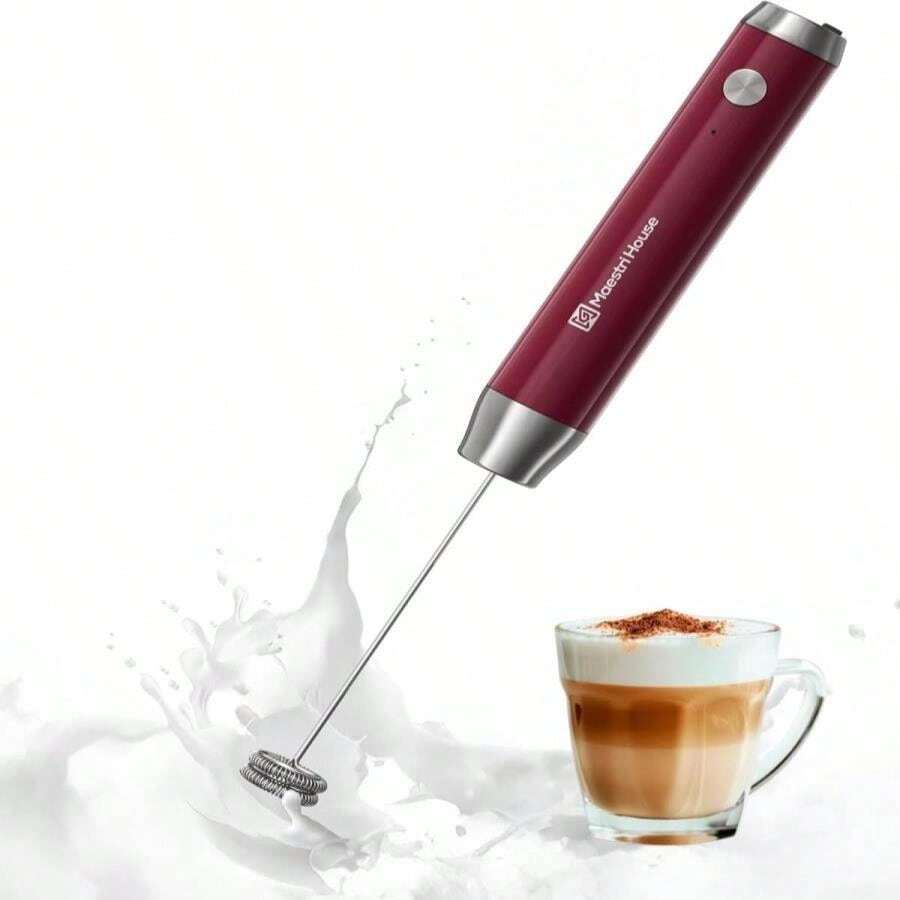 Maestri House Rechargeable Milk Frother, LunaFro NS Handheld Electric Foam Maker Waterproof Detachable Stainless Steel Whisk Drink Mixer Foamer For Lattes, Cappuccino, No Stand - MàuC - Xem 1