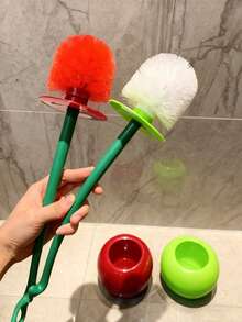 樱桃造型马桶刷，创意樱桃马桶刷带刷架，立式马桶刷套装，装饰性马桶刷架，浴室清洁工具，可爱家居浴室装饰，清洁用品 - 彩色 - 查看 5