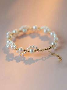 1pc Elegant Women's Bracelet, Woven Cat Paw & Pearl Bracelet, Luxury Elegant Ins Style Bracelet, Delicate Minimalist Accessory Suitable For Daily Wear