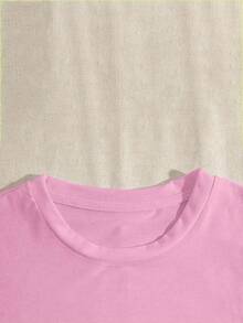 女士休闲T恤，卡通猫、星星、音符、爱心、鱼骨、天使翅膀、字母印花，创意设计，ins风，甜美少女风，美式风格，夏季百搭，青春活力，趣味T恤 - 粉色 - 查看 4