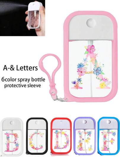 1pc 50ml Hand Sanitizer Spray Protective Cover 26 Flower Letters Spray Bottle Markings And Silicone Spray Bottle Drop Resistance Crash-Resistant Protective Cover Key Chain Design Easy To Travel And Carry Can Be Easily Hung On A Bag, Key Or Children's Backpack Wear Resistant, Anti-Stain Tight Fit