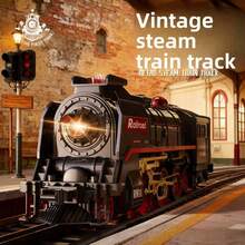 1 Set ca. 80cm Vintage Dampflokomotive Spielzeug, Farbschema schwarz & rot + mehrere Waggon-Kombinationen, manuelles Umschalten + seitliche Verschlüsse, Nebelbeleuchtung & Soundeffekte, USB aufladbar, anschließbare Personen-/Fracht-/Öltank-/Kohle-/Holzwaggons, Lernspielzeug für Jungen ab 6 Jahren, geeignet als Weihnachts-/Geburtstags-/Halloween-/Erntedankfest-Geschenk - Verschiedenfarbig - Übersicht 2