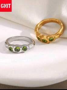GNIT 限量版橄榄石镶嵌金银纹理戒指，独特设计，可叠戴女士戒指，奢华珠宝，理想的节日礼物 - 金色 - 查看 6