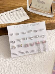 11 对猫眼耳钉套装，浅色蝴蝶结，闪光粉色耳环，锌合金水钻耳环，时尚适合日常佩戴，送给女朋友的礼物