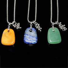 1pc Natural Stone Powder Crystal Lapis Lazuli Sodalite Trapezoid Pendant Necklace, Non-Tarnish Unisex Couples Jewelry, Holiday Gift Craft. - Trapezoidal Pendant - View 1