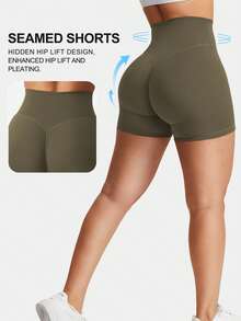 YEOREO Women's Biker Shorts 4.5" Workout Gym Shorts Craze High Waist Tummy Control Hidden Scrunch Running Yoga Shorts - 橄欖綠 - 查看 4