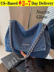 New Fashion Casual Solid Color Denim Effect Metal Chain Strap Flap Cover Women Shoulder Bag Winter New Fashion Classic Solid Color Retro Wash Jeans Material Metal Chain Shoulder Bag Quilted Embroidery Thread Decoration Design Large-Capacity Shoulder Bag Suitable For Shopping And Outing. Perfect For Cowgirl Crossbody Bags, Shoulder Bags, Totes, Pouches, Or Travel Organizers. Ideal For Young Girls On Birthdays, Proms, And Graduations. Also Makes A Lovely Gift For Friends, Mothers, Or Partners On Special Occasions Like Valentine's Day, Christmas, Or Anniversaries. - Nhiều màu - Xem 13