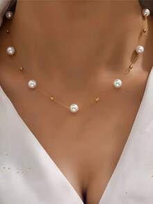 1pc Chic Vintage Faux Pearl Necklace, Golden Baroque Style Jewelry Gift, Suitable For Men And Women Everyday Wear, Exquisite Holiday Present