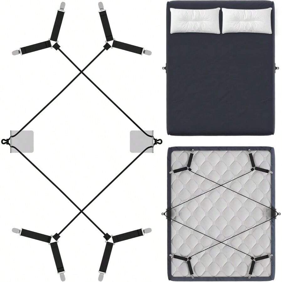Bed Sheet Straps, Manually Adjustable Fasteners With Metal Clips, Bed Sheet Holder Corner Fitted Sheet Tightening, Strength Cord Lock Keep Sheet In Place, Fits All Mattress Sizes - ban đầu - Xem 1