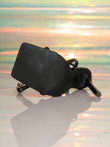 1双纯色PU皮高跟凉鞋，方头细高跟，女士夏季款 - 黑色 - 查看 6