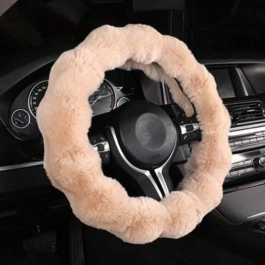 Soft Fluffy Bubble Steering Wheel Cover Warm Comfortable No Inner Ring Car Steering Wheel Protector Winter Driving Essential Accessories 1pcs - 杏色 - 查看 1
