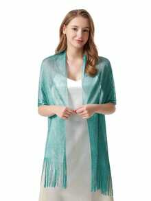 1pc Metallic Thread Flat Scarf,Suitable For Bride,Gala,Wedding Party,Evening Dress - Silver - View 10