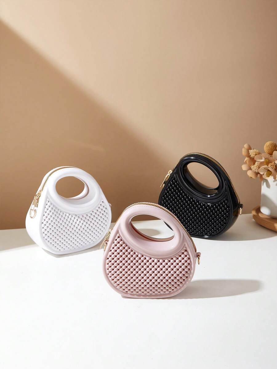 Hollow Jelly Crossbody Bag With Zipper Closure, Fashionable Handbag Suitable As Gift For Girls - Semi-openwork Bag - View 1