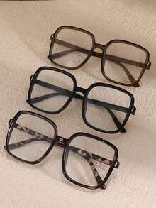 Juego de 3 gafas de mujer con marco cuadrado grande de plástico, de estilo clásico y moderno, sencillo, para oficina, lectura, tomar fotos, uso diario y protección ocular, accesorios de ropa - Multicolor - Ver 7