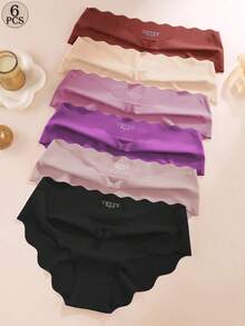 Aofeiqike 6件套高品质欧美加大码无缝丝滑女士内裤，包括：波浪纹设计、透气运动/瑜伽比基尼、中腰三角裤、纯色短裤、多巴胺三角裤、可爱舒适学生打底裤、无缝光滑如面膜般亲肤内裤 - 彩色 - 查看 14