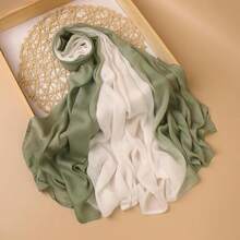 Gradient Dual Color Scarf,Elegant Ombre Headwraps Hijab, Modal Cotton Feel Lightweight Sunscreen Shawls For Women,2#Peagreenwhite - 2#豌豆綠白 - 查看 3