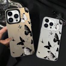 Acryl Handyhülle mit Schmetterlingsmuster für iPhone 17 Pro Max, 16 Pro, 15 Plus/14/13/12/11, Matt-Optik ohne Transparenz, stilvolle Schwarz-Weiß-Schmetterlinge Design, Schutzhülle mit Premium - Schwarz - Übersicht 2