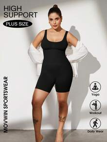 Plus Size Curve Woman Activewear Yoga Clothes Seamless Gym Sports High Support Moisture Wicking Workouts Breathable Outdoor Plus Size Curve - Black - View 6